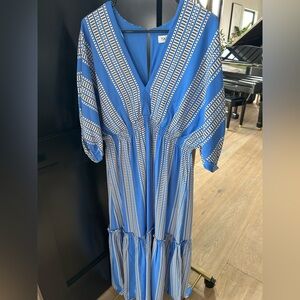 Taylor Blue and White Striped Long Sleeve Dress